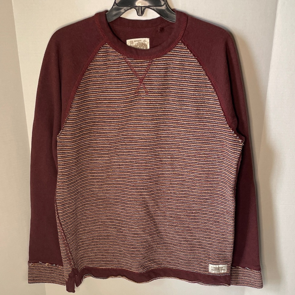 Third &  Army Men's Size  Large Striped Burgundy Long Sleeve Shirt Boho